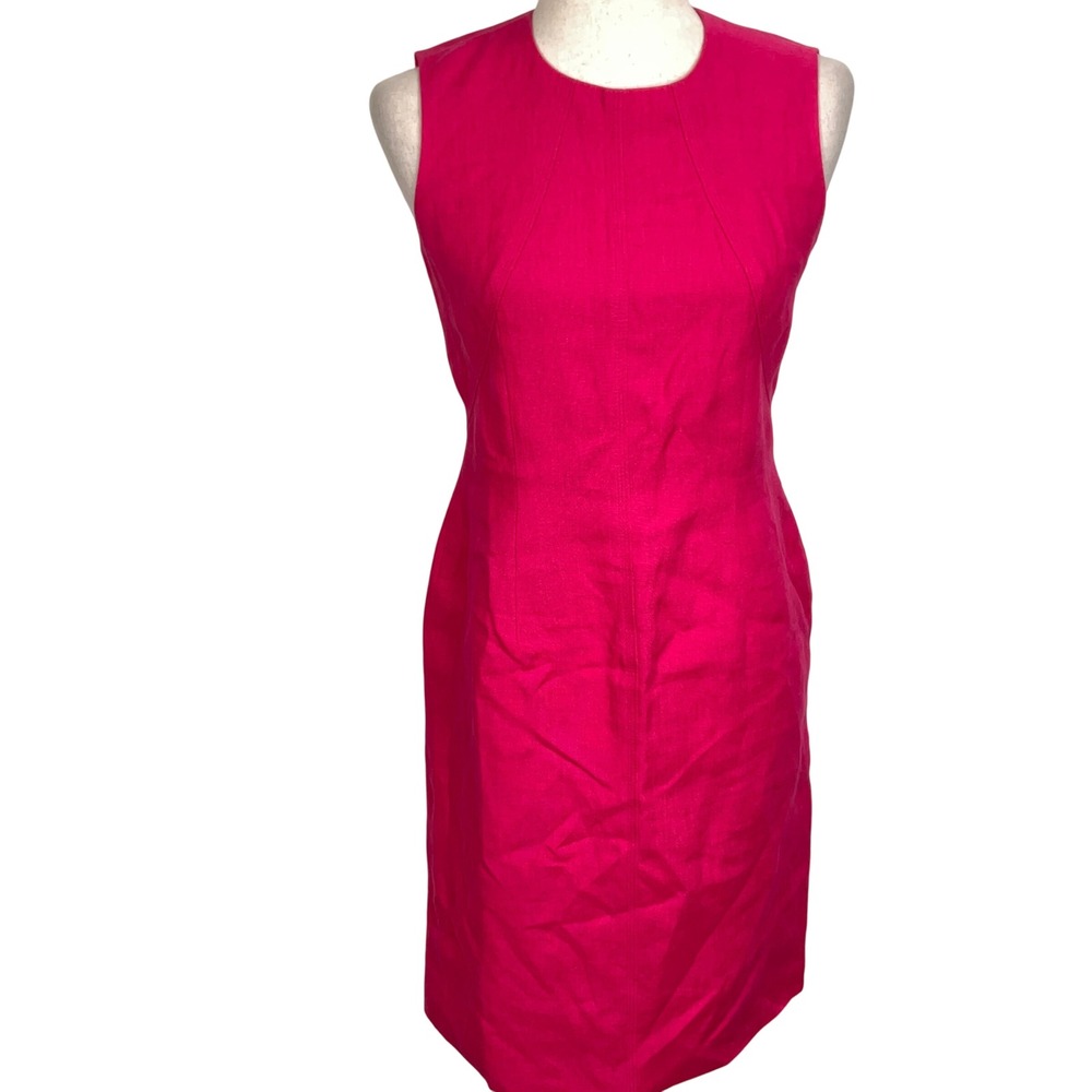 Talbots Dress Women 2 Hot Pink Irish Linen Sheath Fitted Career‎ Classic Barbie
